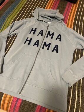 Light Blue Hama Hama Oyster Zip-Up Hoodie with Navy Lettering Embroidered Small